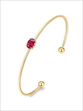14K Gold Plated Brass Birthstone Cuff Bracelet Adjustable Stackable